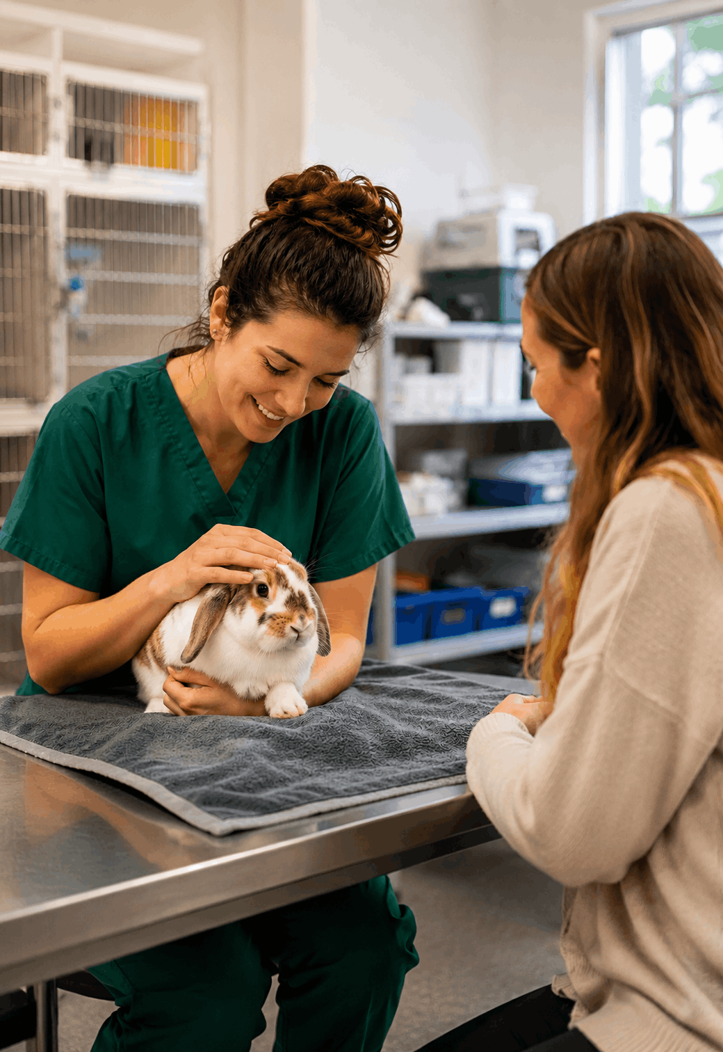 A veterinarian examining a small rescued animal